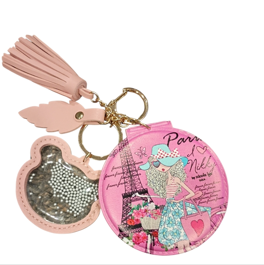 NWOT Nikki By Nicole Lee Double Compact Mirror Destiny Keychain